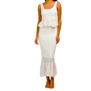 NWT House of Harlow Two Piece Crochet Midi Skirt & Tank Top Ivory White Size S
